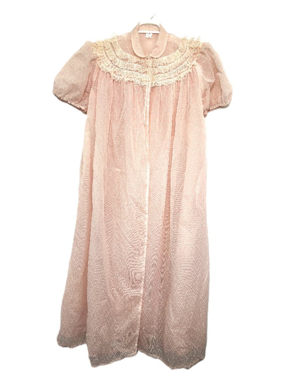 1960’s Sheer Light  Pink Baby Doll Peignoir Robe w/ lace trim Vintage
